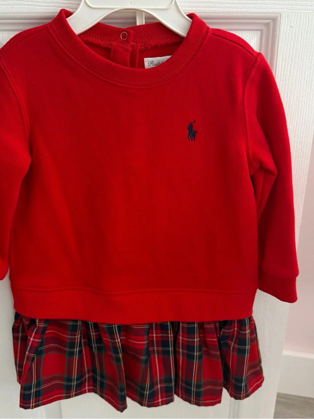 Ralph Lauren Red Sweatshirt Dress with Plaid Skirt